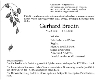 Anzeige von Gerhard Bredin von Westfälische Nachrichten