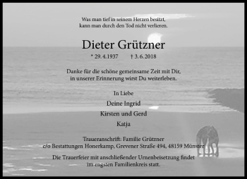 Anzeige von Dieter Grützner von Westfälische Nachrichten