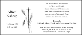 Anzeige von Alfred Nahtrup von Westfälische Nachrichten