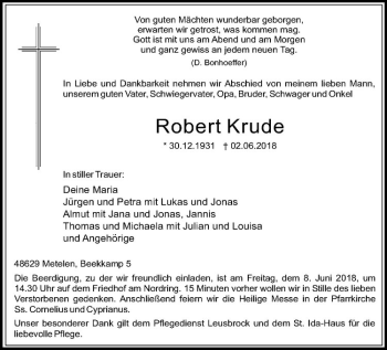 Anzeige von Robert Krude von Westfälische Nachrichten