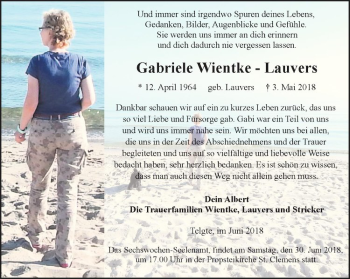 Anzeige von Gabriele Wientke-Lauvers von Westfälische Nachrichten