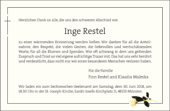 Anzeige von Inge Restel von Westfälische Nachrichten