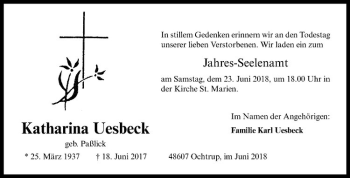 Anzeige von Katharina Uesbeck von Westfälische Nachrichten