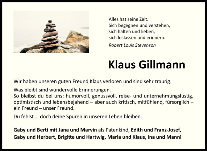  Traueranzeige für Klaus Gillmann vom 16.05.2018 aus Westfälische Nachrichten