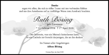 Anzeige von Ruth Bösing von Westfälische Nachrichten