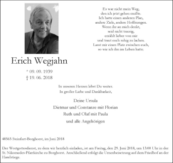 Anzeige von Erich Wegjahn von Westfälische Nachrichten