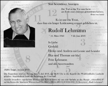 Anzeige von Rudolf Lehmann von Westfälische Nachrichten