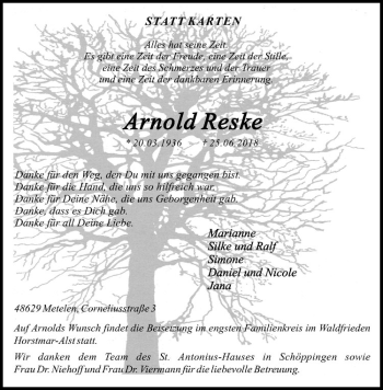 Anzeige von Arnold Reske von Westfälische Nachrichten