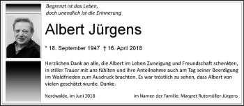 Anzeige von Albert Jürgens von Westfälische Nachrichten