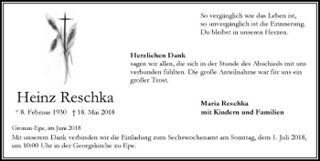 Anzeige von Heinz Reschka von Westfälische Nachrichten