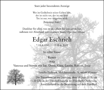 Anzeige von Edgar Eschrich von Westfälische Nachrichten