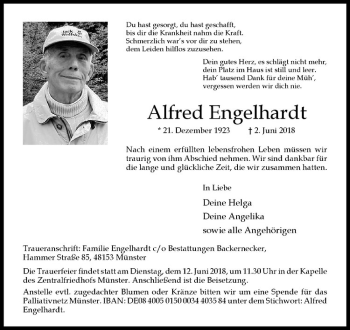 Anzeige von Alfred Engelhardt von Westfälische Nachrichten