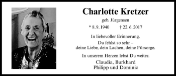 Anzeige von Charlotte Kretzer von Westfälische Nachrichten