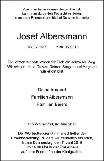 Anzeige von Josef Albersmann von Westfälische Nachrichten