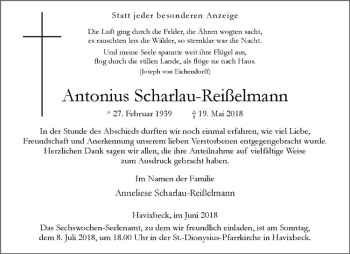 Anzeige von Antonius Scharlau-Reißelmann von Westfälische Nachrichten
