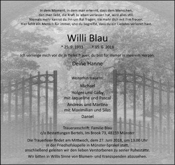 Anzeige von Willi Blau von Westfälische Nachrichten