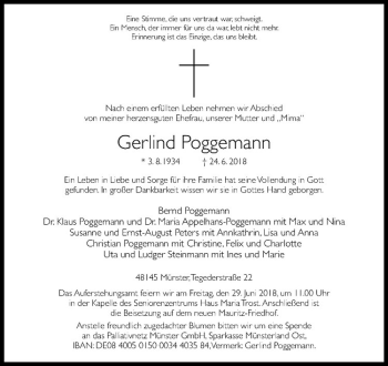 Anzeige von Gerlind Poggemann von Westfälische Nachrichten