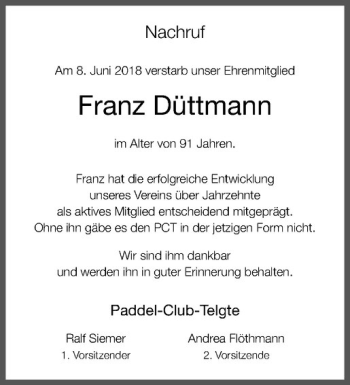 Anzeige von Franz Düttmann von Westfälische Nachrichten