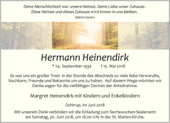 Anzeige von Hermann Heinendirk von Westfälische Nachrichten