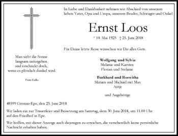Anzeige von Ernst Loos von Westfälische Nachrichten