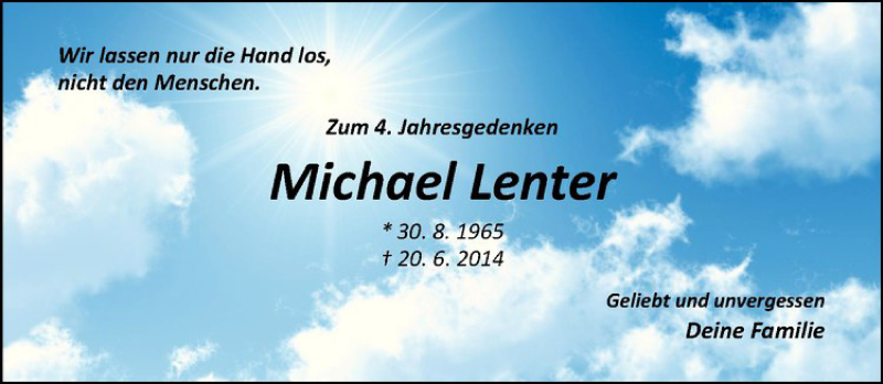  Traueranzeige für Michael Lenter vom 20.06.2018 aus Westfälische Nachrichten