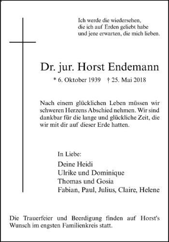 Anzeige von Horst Endemann von Westfälische Nachrichten