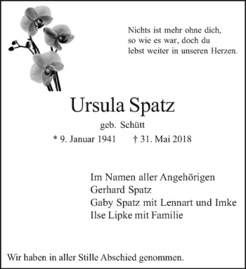 Anzeige von Ursula Spatz von Westfälische Nachrichten