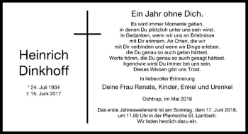 Anzeige von Heinrich Dinkhoff von Westfälische Nachrichten