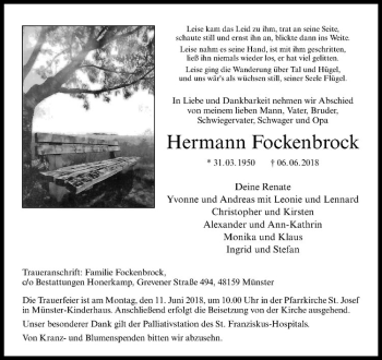 Anzeige von Hermann Fockenbrock von Westfälische Nachrichten