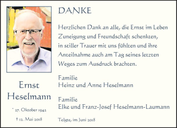Anzeige von Ernst Heselmann von Westfälische Nachrichten