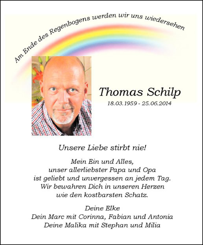  Traueranzeige für Thomas Schilp vom 25.06.2018 aus Westfälische Nachrichten