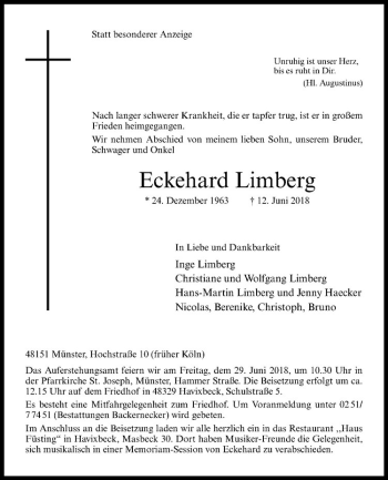 Anzeige von Eckehard Limberg von Westfälische Nachrichten