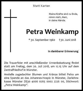 Anzeige von Petra Weinkamp von Westfälische Nachrichten