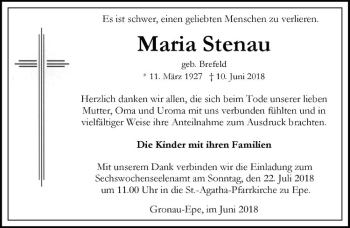 Anzeige von Maria Stenau von Westfälische Nachrichten