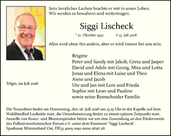 Anzeige von Siggi Lischeck von Westfälische Nachrichten
