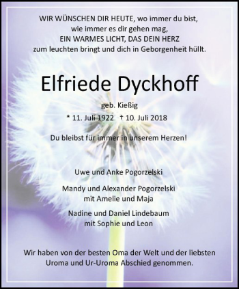 Anzeige von Elfriede Dyckhoff von Westfälische Nachrichten