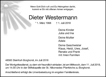 Anzeige von Dieter Westermann von Westfälische Nachrichten