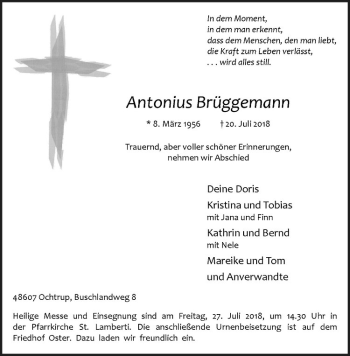 Anzeige von Antonius Brüggemann von Westfälische Nachrichten