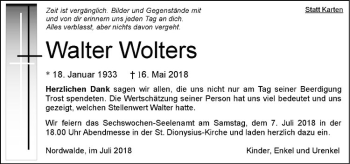 Anzeige von Walter Wolters von Westfälische Nachrichten
