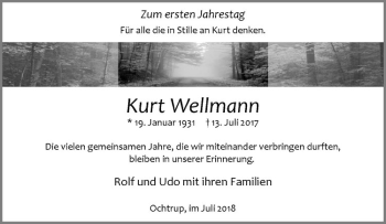Anzeige von Kurt Wellmann von Westfälische Nachrichten