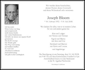 Anzeige von Joseph Bloom von Westfälische Nachrichten