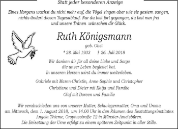 Anzeige von Ruth Königsmann von Westfälische Nachrichten