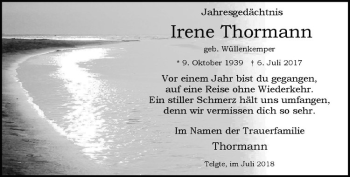 Anzeige von Irene Thormann von Westfälische Nachrichten