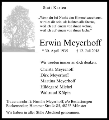 Anzeige von Erwin Meyerhoff von Westfälische Nachrichten