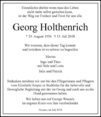 Anzeige von Georg Holthenrich von Westfälische Nachrichten