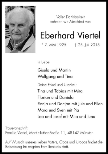 Anzeige von Eberhard Viertel von Westfälische Nachrichten