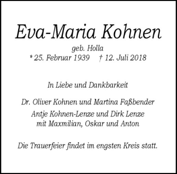 Anzeige von Eva-Maria Kohnen von Westfälische Nachrichten