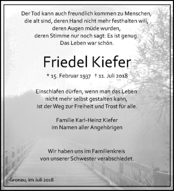 Anzeige von Friedel Kiefer von Westfälische Nachrichten
