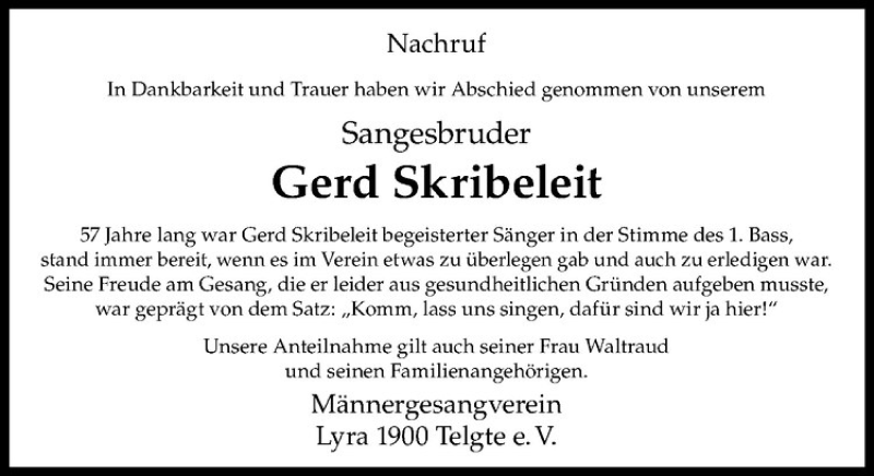  Traueranzeige für Gerd Skribeleit vom 28.07.2018 aus Westfälische Nachrichten