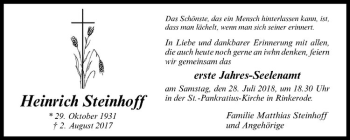 Anzeige von Heinrich Steinhoff von Westfälische Nachrichten